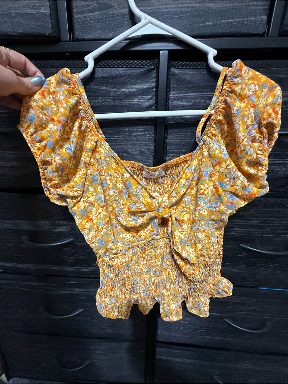 Marshalls Yellow Floral Smocked Tie-Front Crop Top